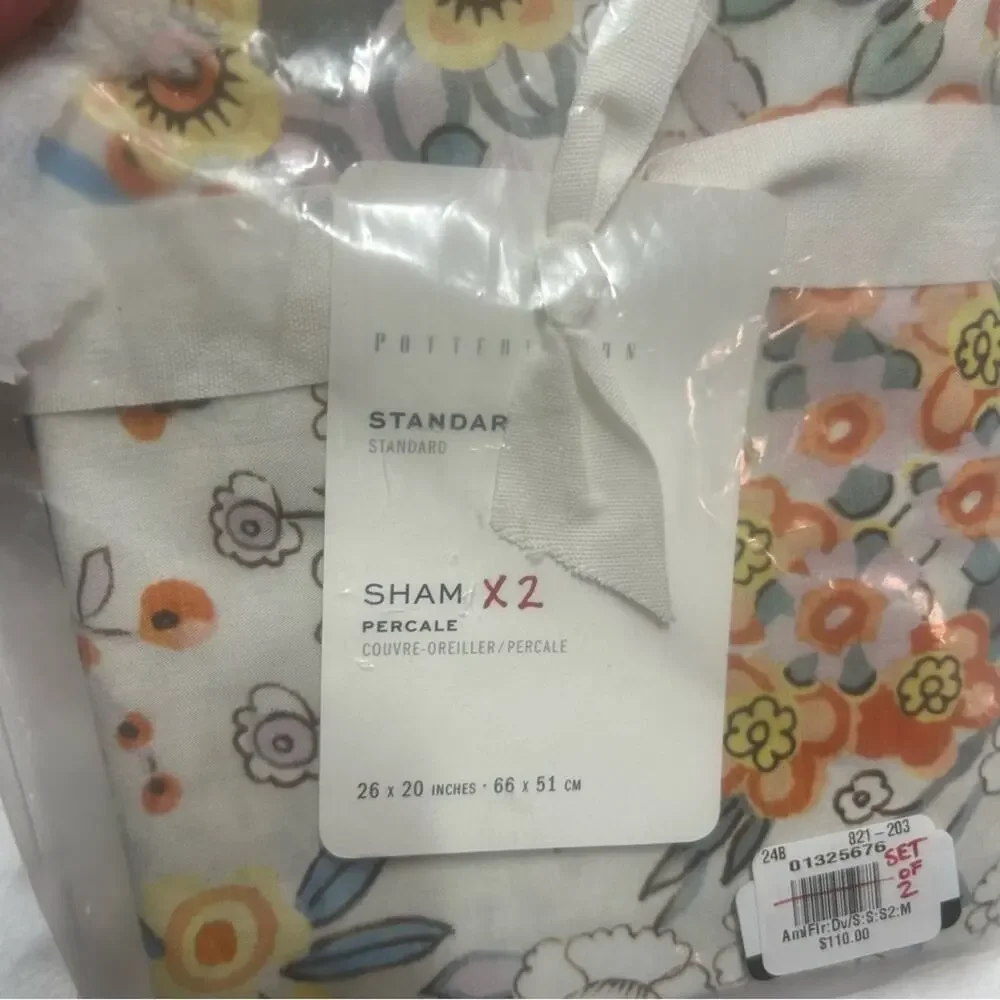 Pottery Barn Amelia Floral Percale Set of 2 Shams Flowers 100% Cotton NEW NWT
