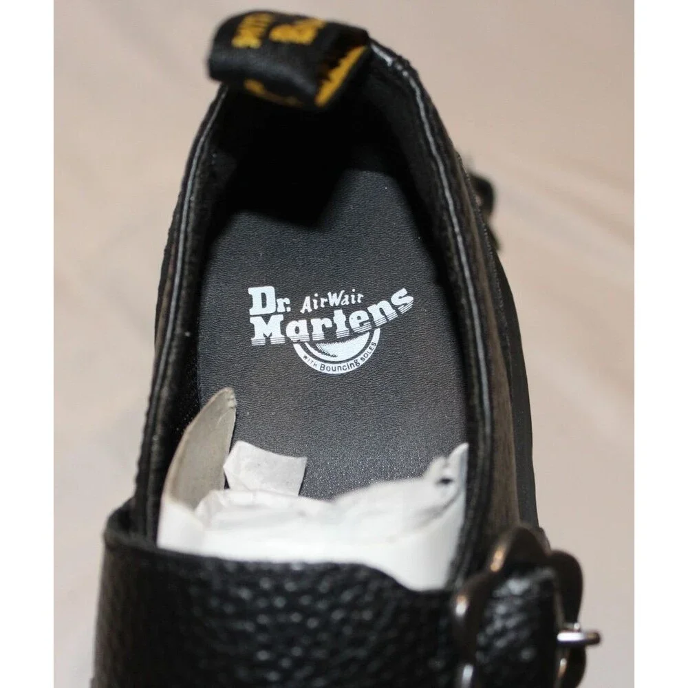 Dr Martens Women Addina Flower Buckle Mary Jane Leather Platform Sandal BLACK 10