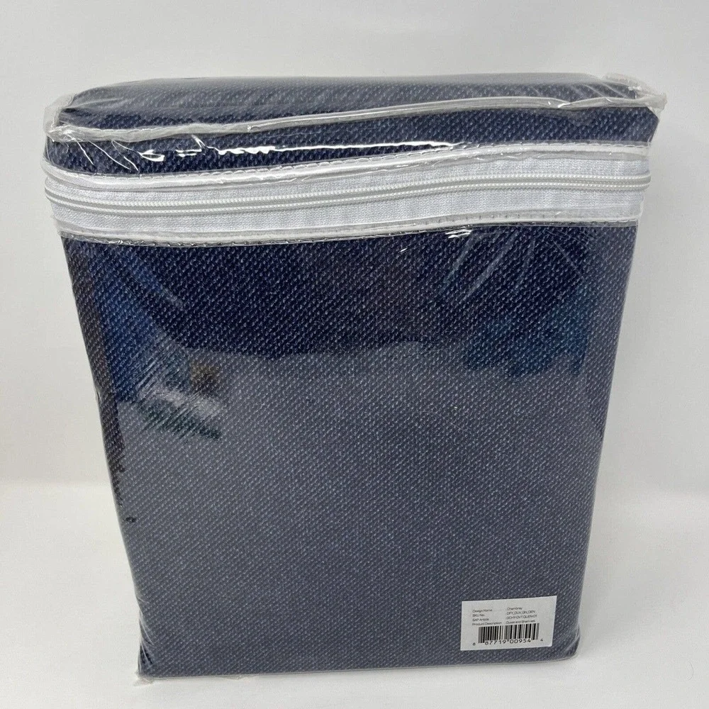 DORMIFY‎ Blue Chambray Queen Duvet and Standard Sham Set 100% Cotton Satine NEW