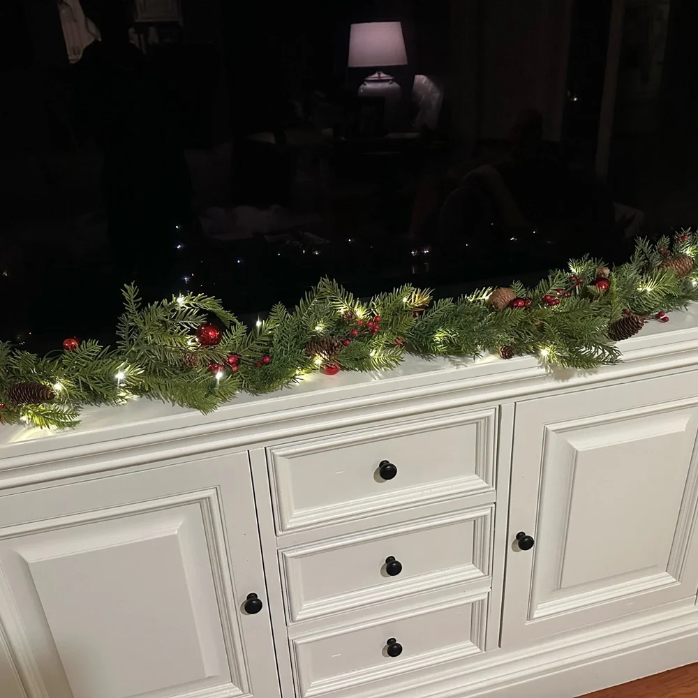 Pottery Barn Illuminated Faux Green and Red Garland