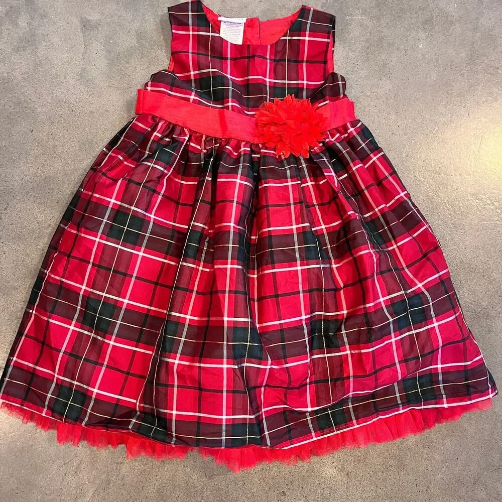 Blueberi Boulevard Red Green Christmas Plaid dress girls size 5 formal holiday