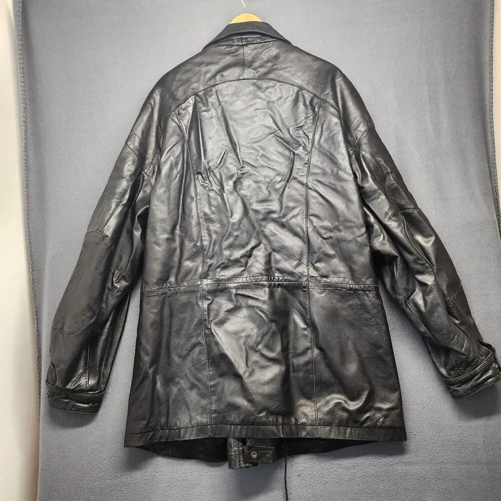 Wilsons Leather Coat Mens XL Black Distressed Pockets Winter Quilted Lining
