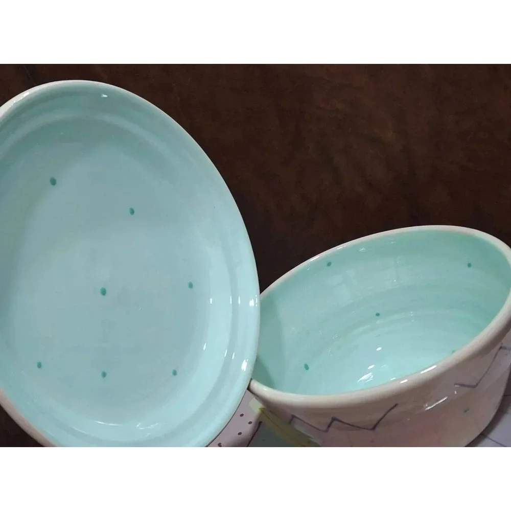 Vintage Pastel Nautical Fish Hand Painted Bowl/Lid & Plate