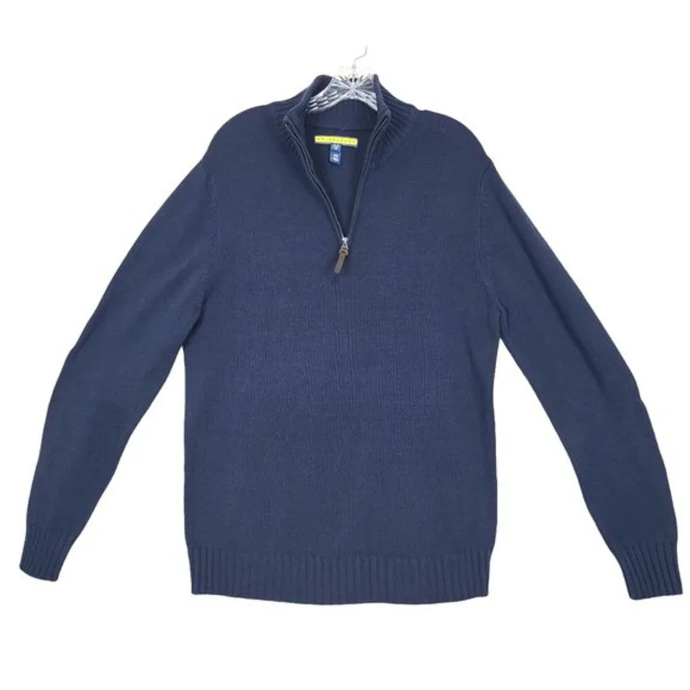 Aeropostale Prince & Fox Half Zip Sweater Men M Navy Cotton Blend‎ Knit Pullover
