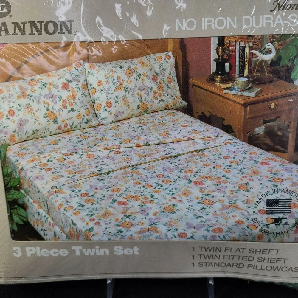 Cannon Monticello Twin Sheet Set Floral Cottagecore 3 Piece Fortel Vintage New