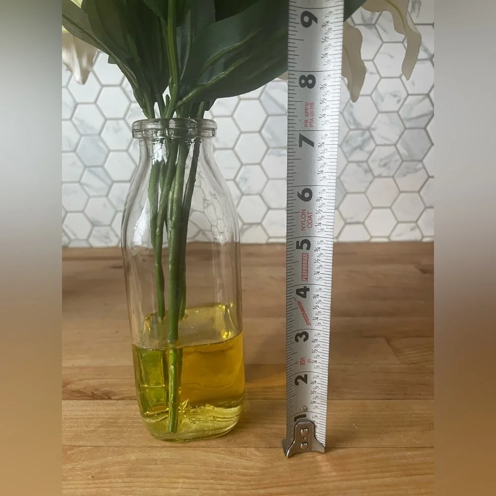 Faux White Lily Arrangement in Glass Vase