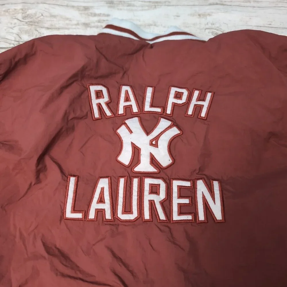 Ralph Lauren Polo x NY Yankees Rust Red Windbreaker Button Down Men Size XXL