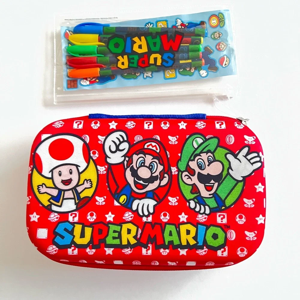 NEW Nintendo Super Mario Pencil Case & Pens & Stickers Set