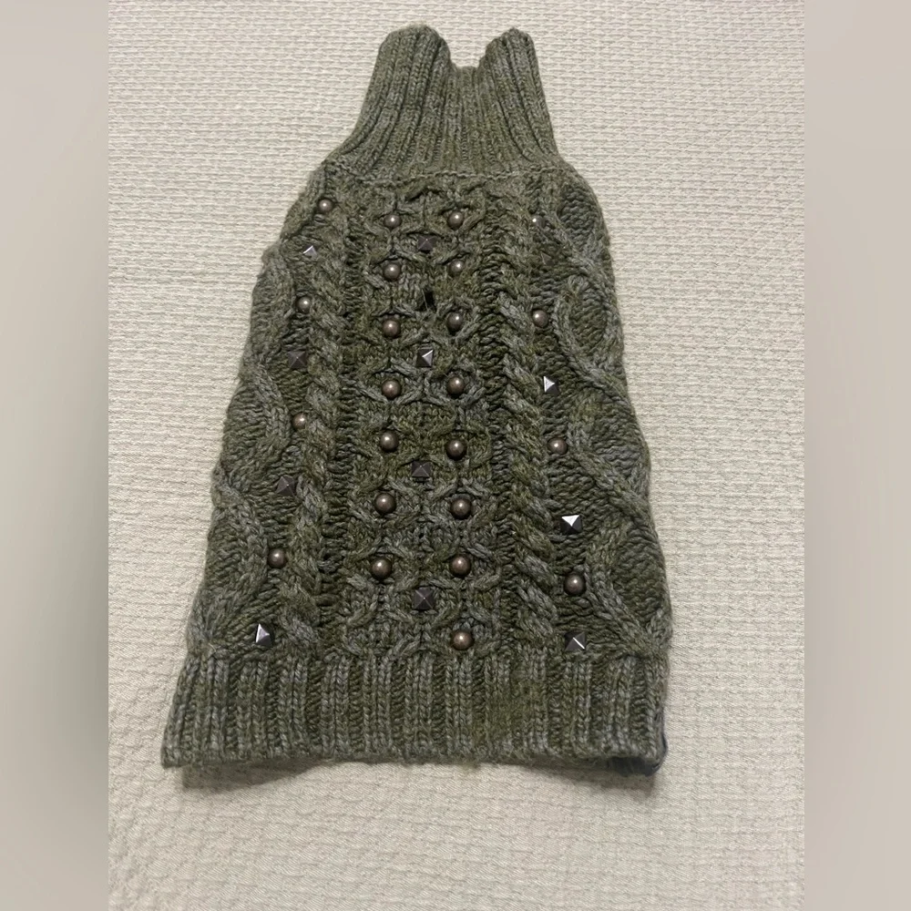 American Beagle Outfitters olive green dog sweater with studs