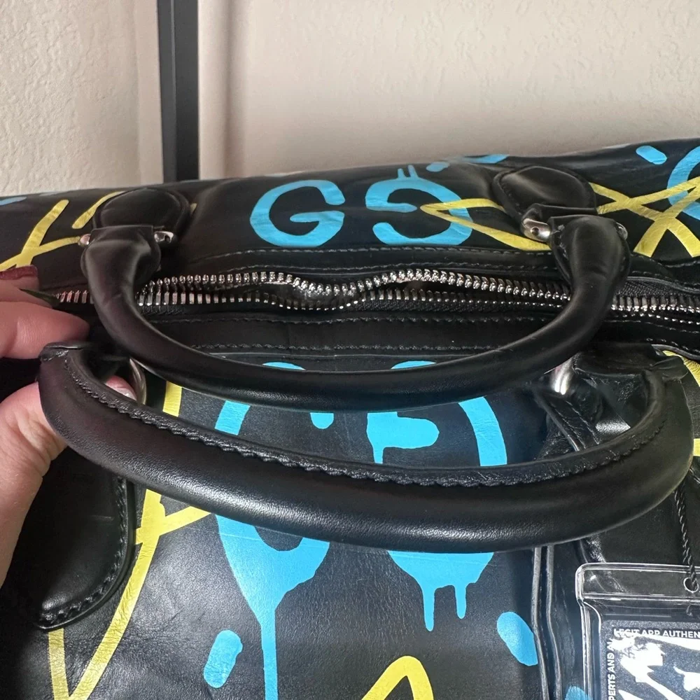Authentic Gucci Ghost Black and Yellow Graphic Duffel Bag
