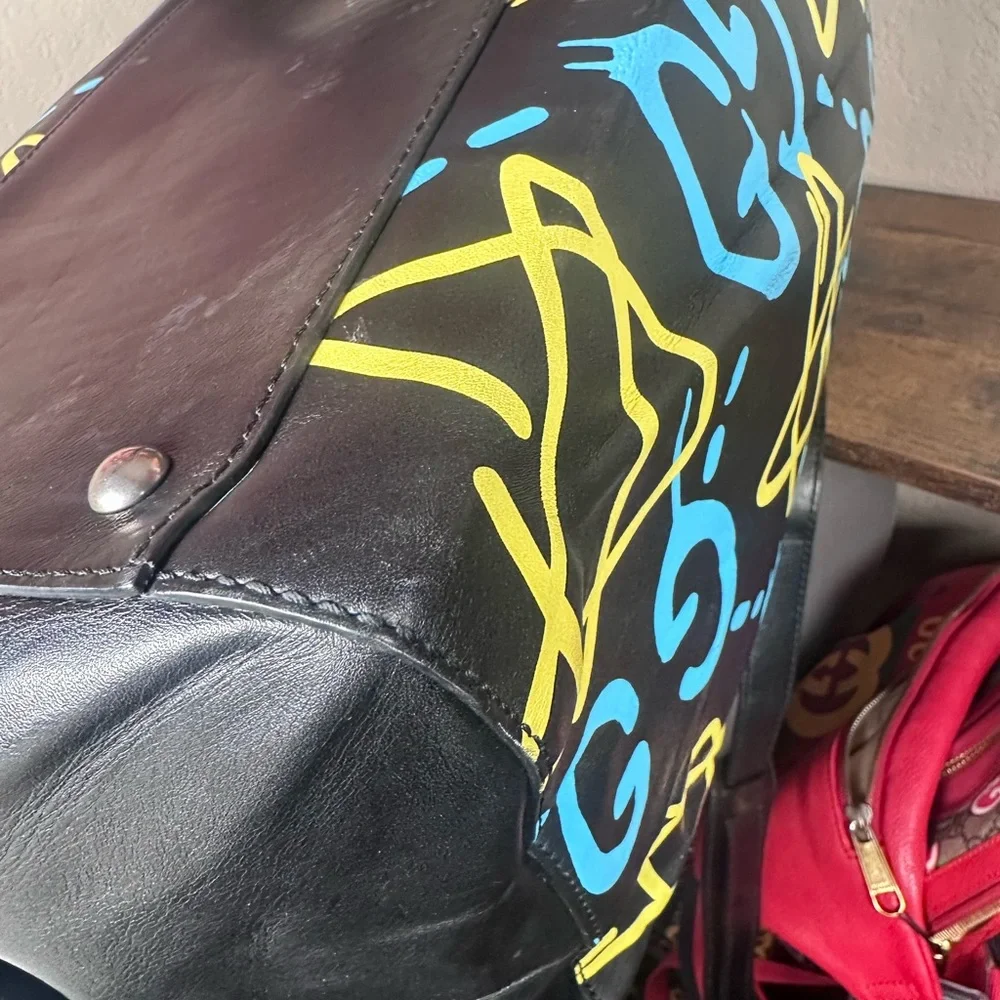 Authentic Gucci Ghost Black and Yellow Graphic Duffel Bag