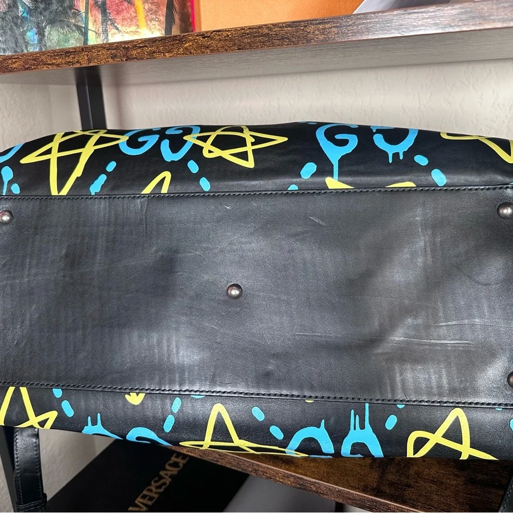 Authentic Gucci Ghost Black and Yellow Graphic Duffel Bag