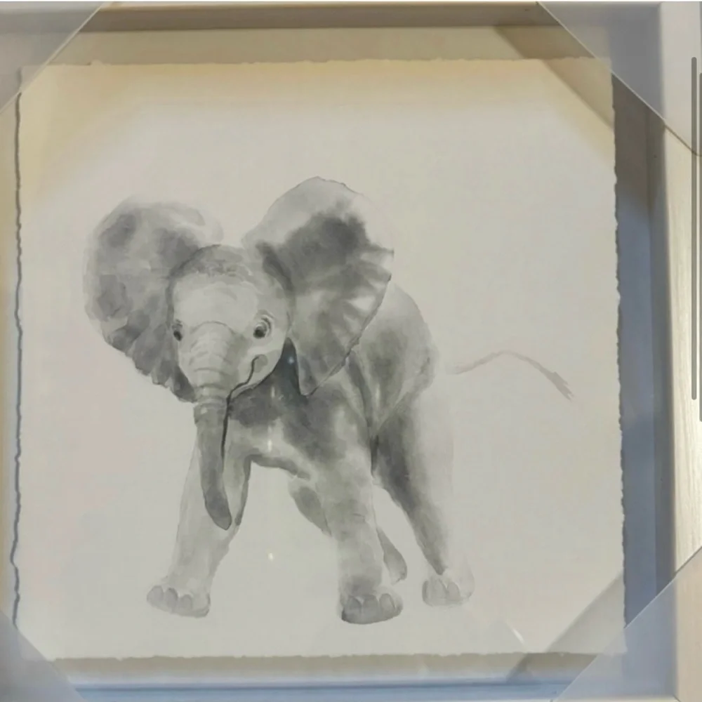 Marmont Hill Set of 4 Framed Baby Elephant Watercolor Nursery Safari Wall Art