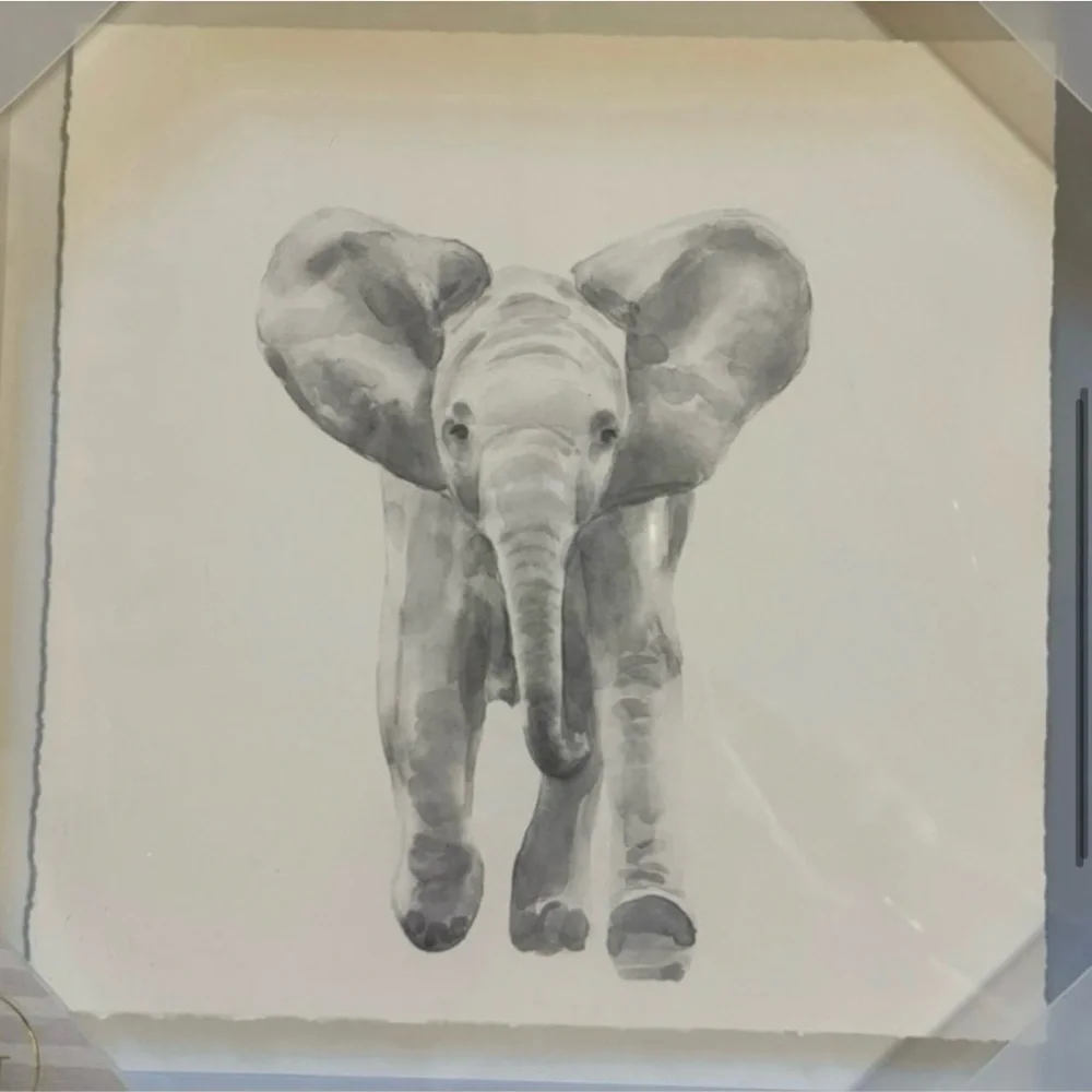 Marmont Hill Set of 4 Framed Baby Elephant Watercolor Nursery Safari Wall Art