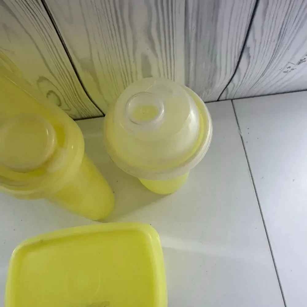 VTG Yellow Tupperware Lot of 3 - 2 Beverage & Storage w/ Lids 1243, 587, 844