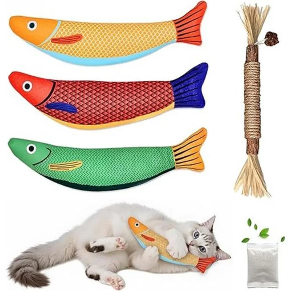 Catnip Toys Saury Fish, Cat & Kitten Chew Kicker Interactive Crinkle Toys
