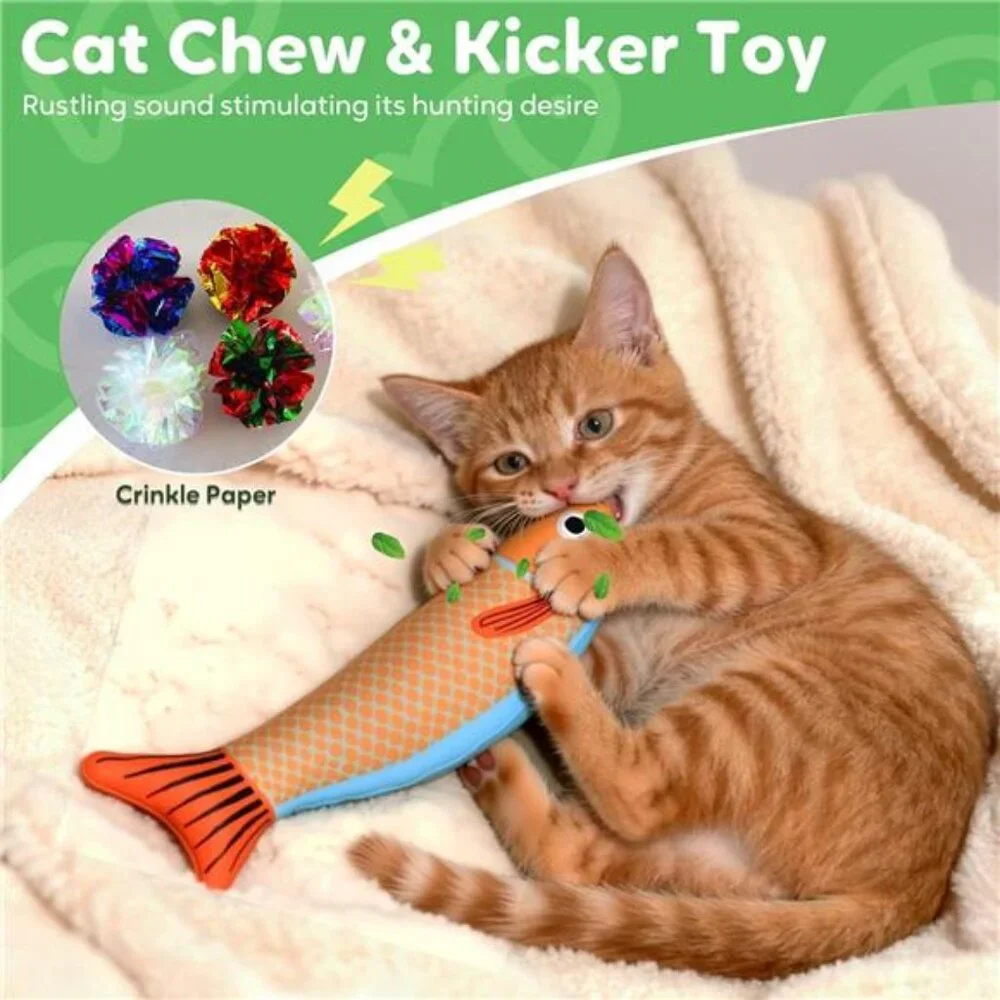 Catnip Toys Saury Fish, Cat & Kitten Chew Kicker Interactive Crinkle Toys