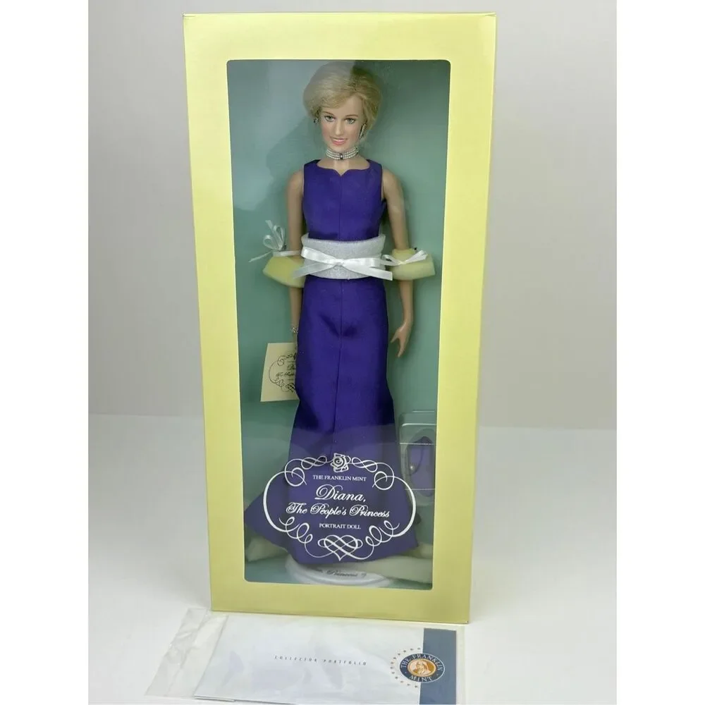 NEW Franklin Mint Princess Diana Doll Porcelain Doll Purple Gown NRFB 16in