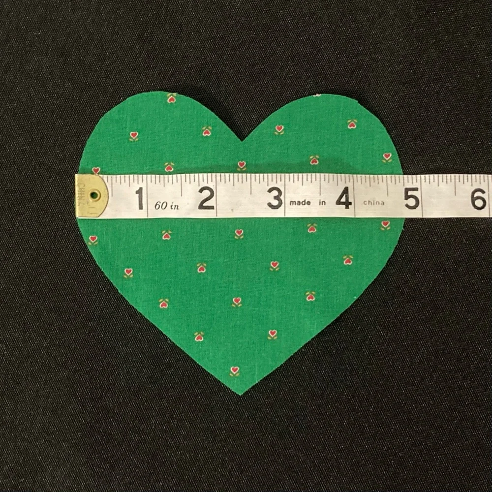 Vintage 1990s Set of 9 Green Floral Heart Shaped Fabric Scraps 5” x 4.5”