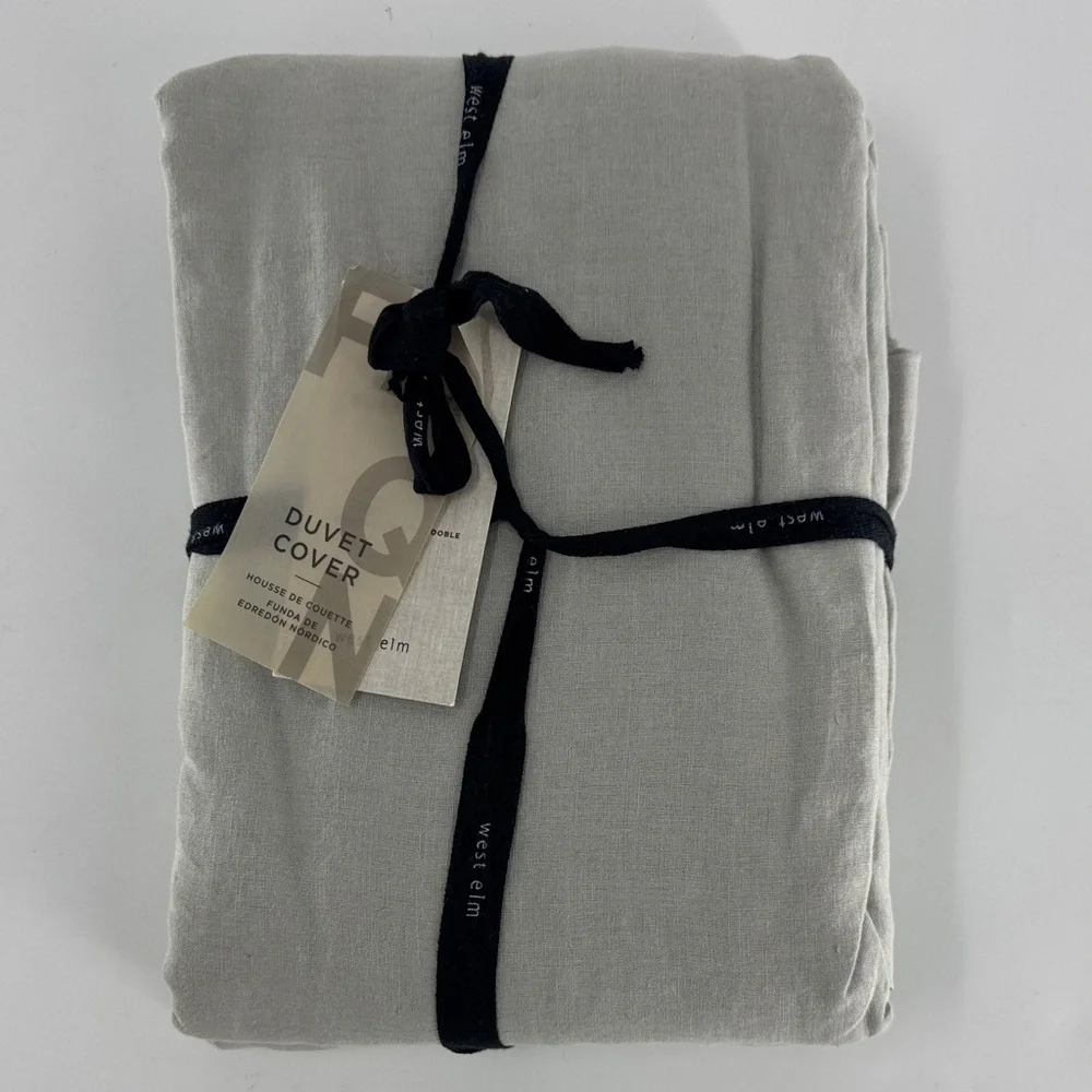 West Elm Belgian Flax Linen Gray Duvet Cover Size Full/Queen NWT
