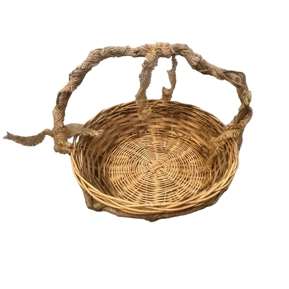 LARGE Natural Rustic Wicker Basket With Burlap‎ Handle