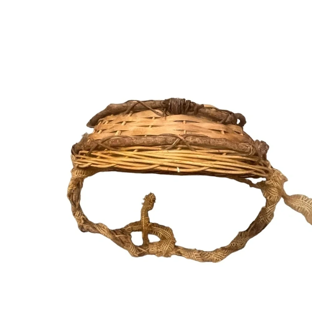 LARGE Natural Rustic Wicker Basket With Burlap‎ Handle