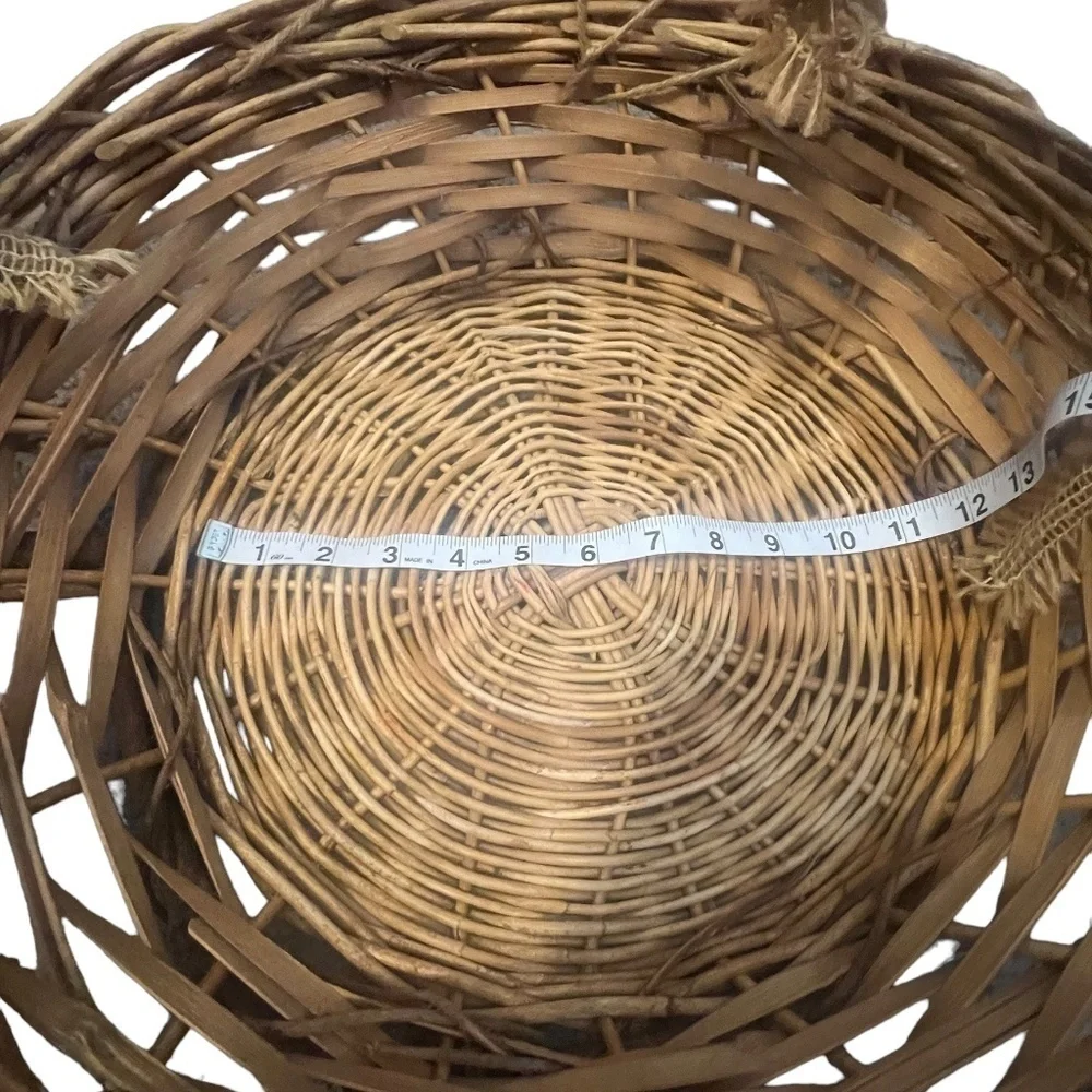LARGE Natural Rustic Wicker Basket With Burlap‎ Handle