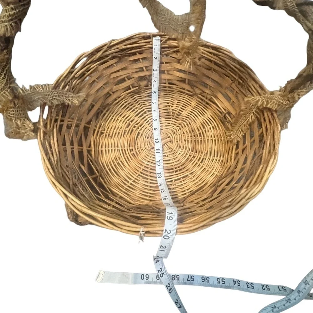 LARGE Natural Rustic Wicker Basket With Burlap‎ Handle