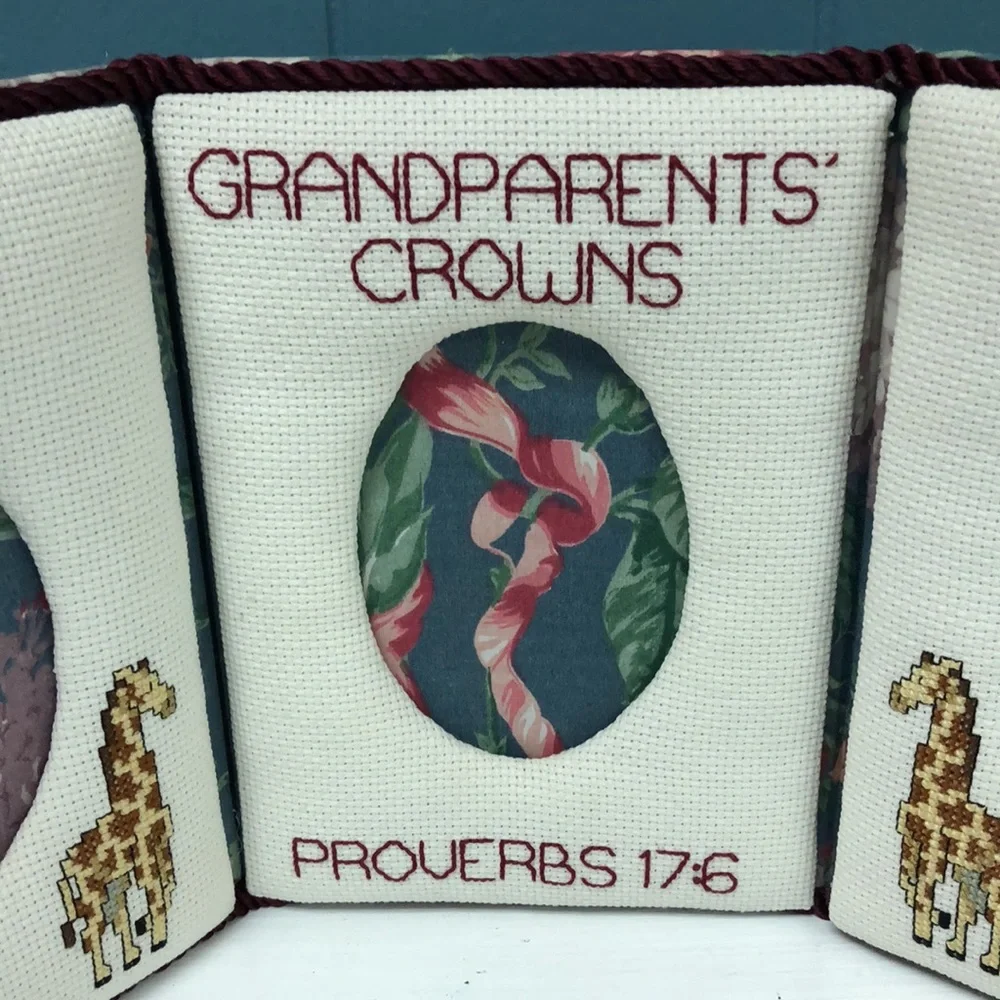 Handmade Cross Stitch picture frame Grandparents Crowns Proverbs 17:6‎ giraffes
