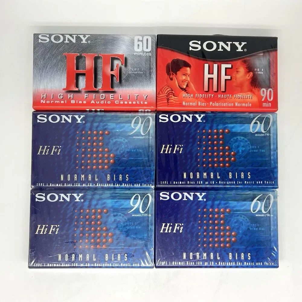 Lot of 6 Sony Audio Cassette Tapes BLANK HiFi 60/90 Min Normal Bias Type 1 NOS