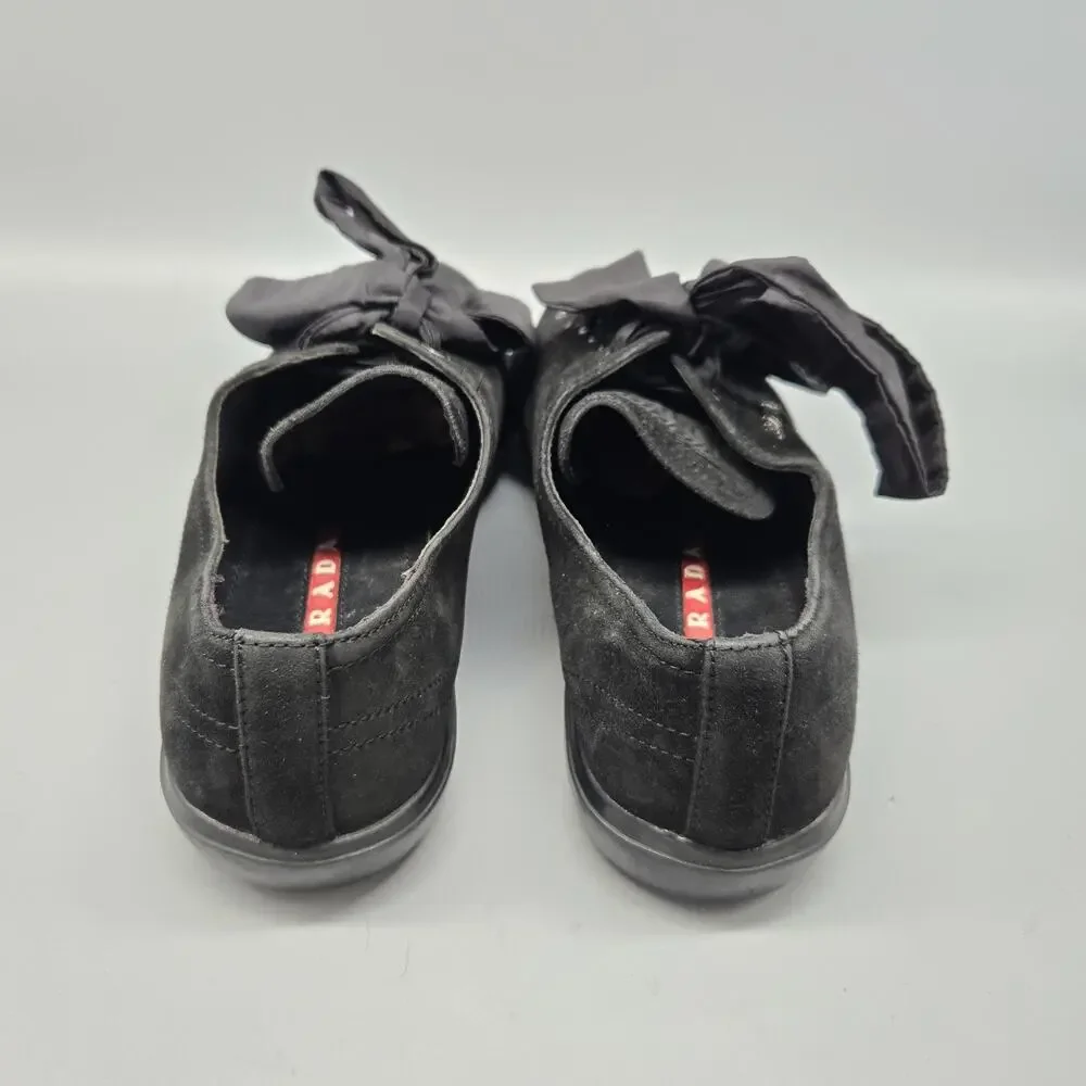 Prada Women's 6.5 Black Camoscio Suede Sneakers W/ Ribbon Laces Limited Edition