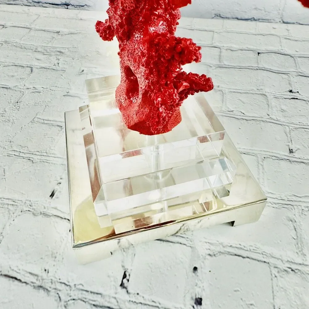 Broyhill Red Corral Lucite Reef Nautical Coastal Beach Table Lamp & Shade