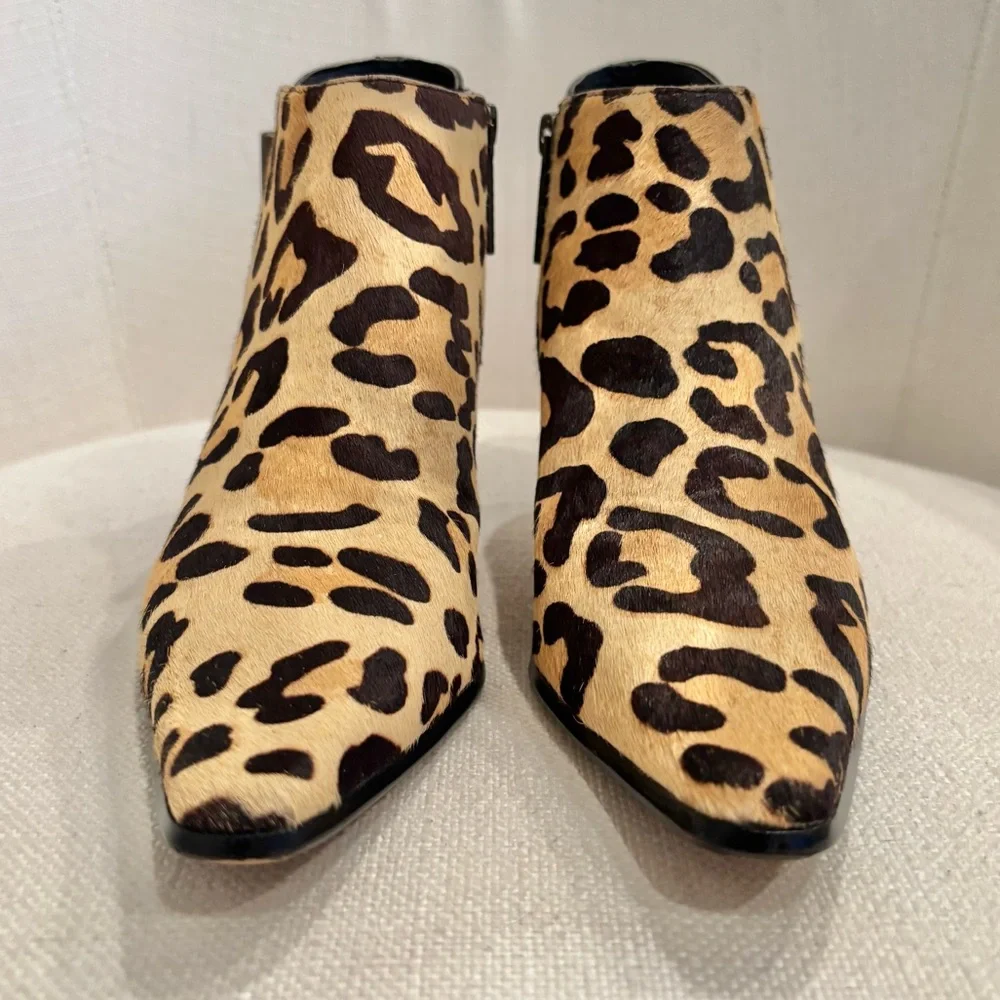 DONALD J. PLINER LURE Calf Hair Animal Print Kitten Heel Buckle Booties Size 8