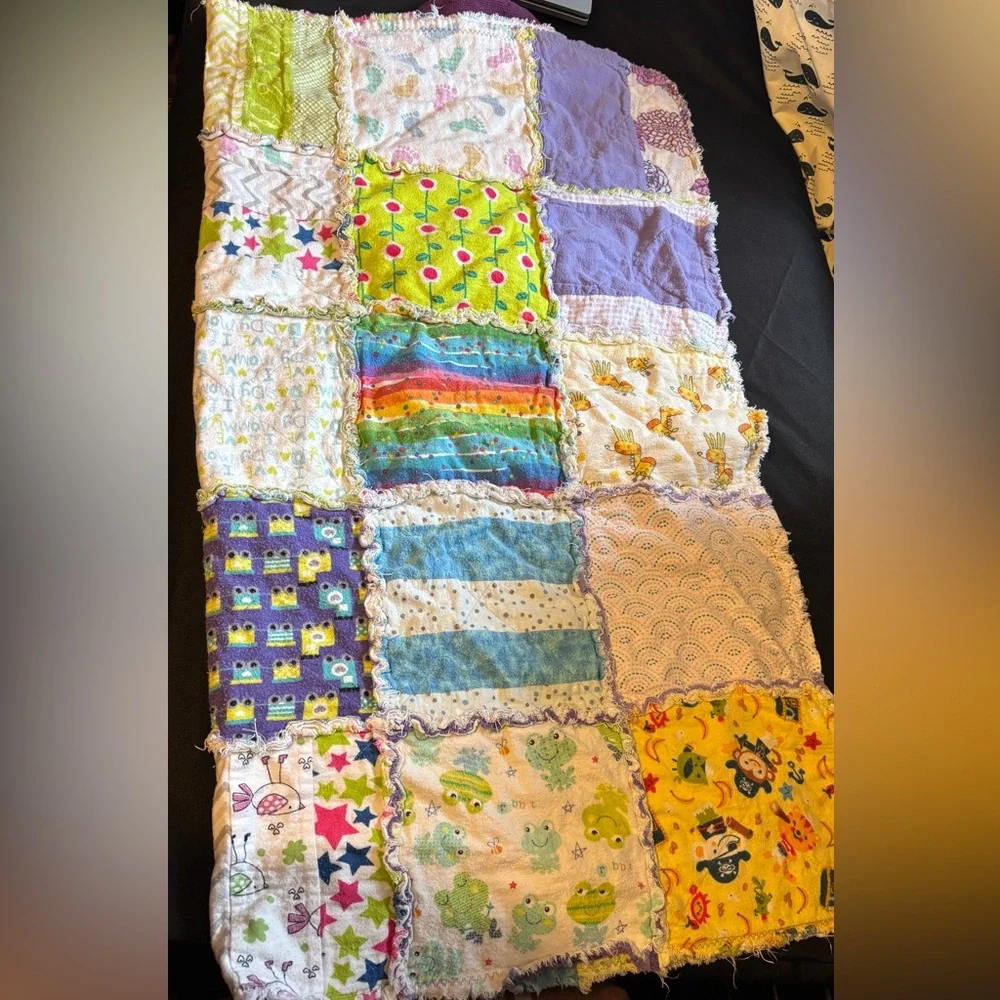 Handmade patchwork quilt, baby blanket, two-sided 38 wide 38 long