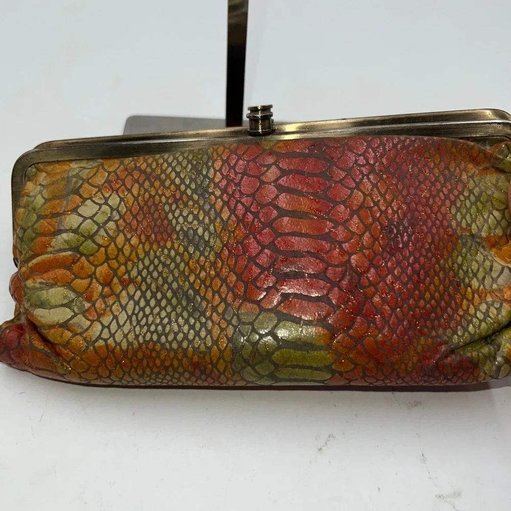 Hobo Clutch Wallet Snakeskin Print Leather Kisslock Closure