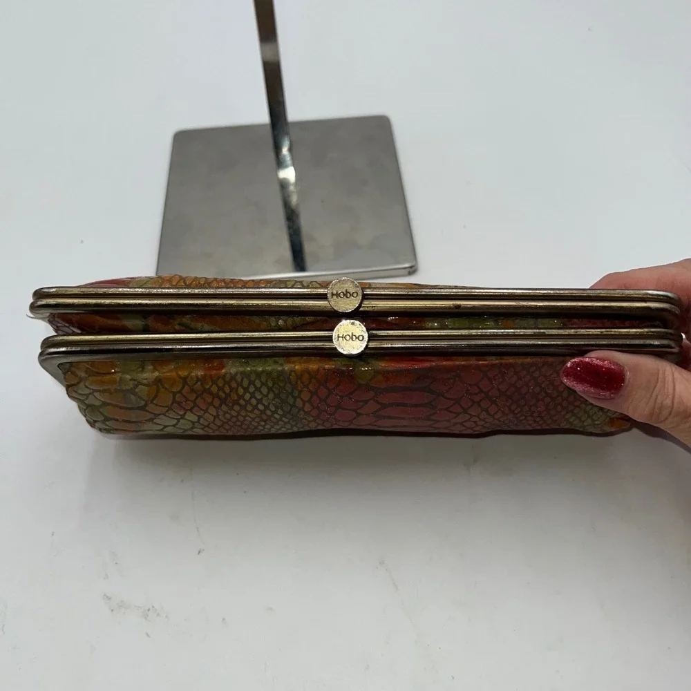 Hobo Clutch Wallet Snakeskin Print Leather Kisslock Closure