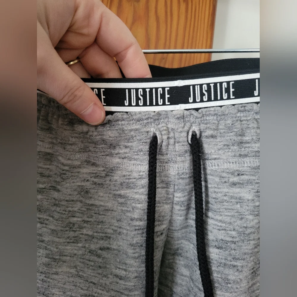 Justice Girls Heathered Marbled Gray Sweatpants Joggers w Logo Waistband 10