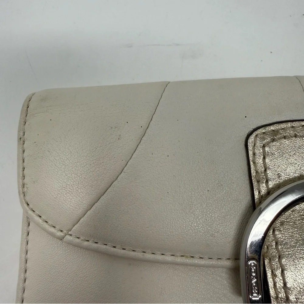 Coach Y2K Soho White with Gold Shimmer Leather Buckle Slim Envelope Wallet