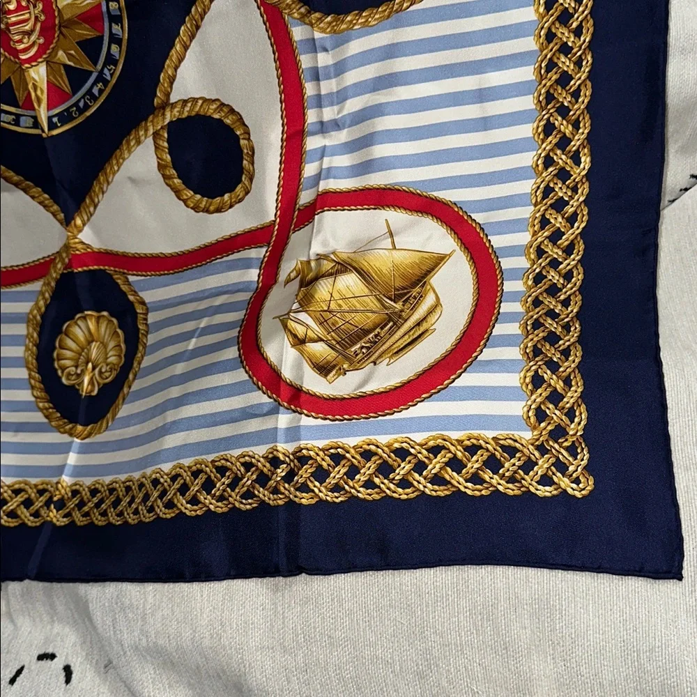 Christian Dior Nautical Themed Silk Scarf red white blue gold
