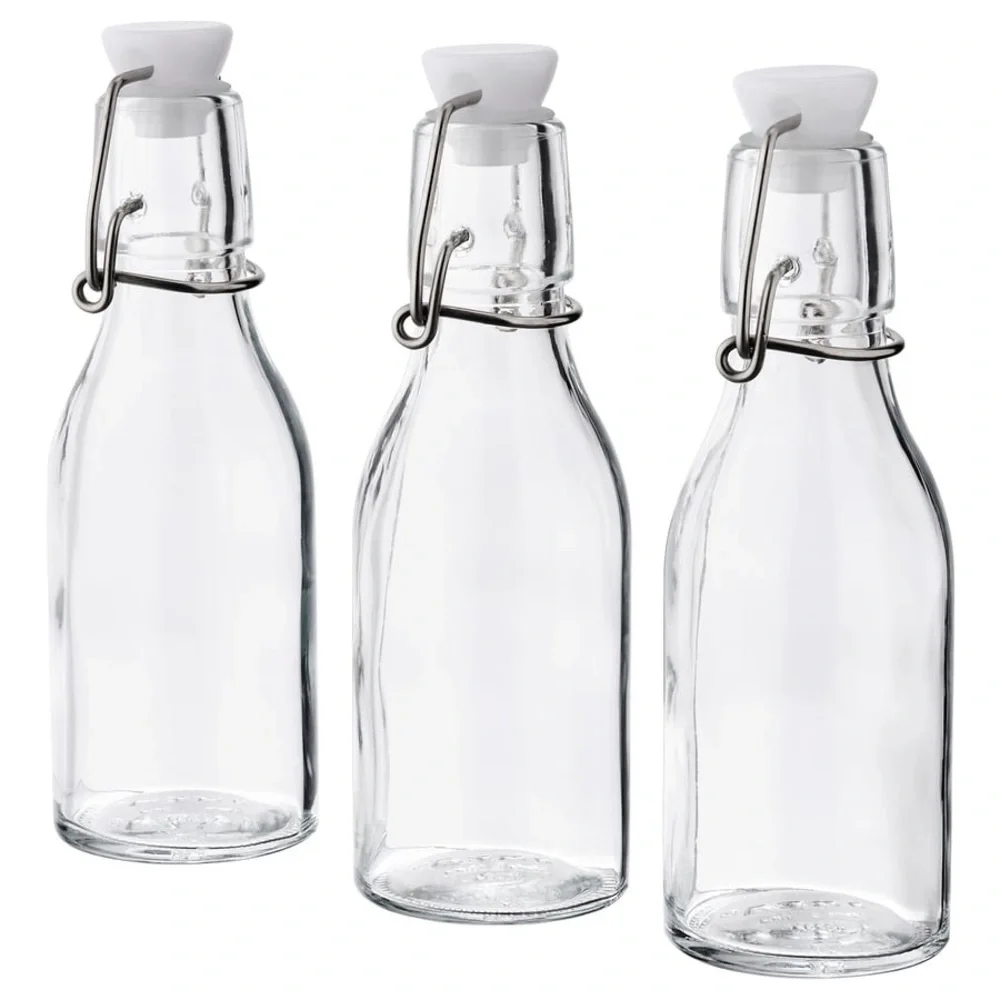 3-PACK Glass Swing Top Bottles Set of 3 Bottle Stopper Clear Glass 5 oz IKEA