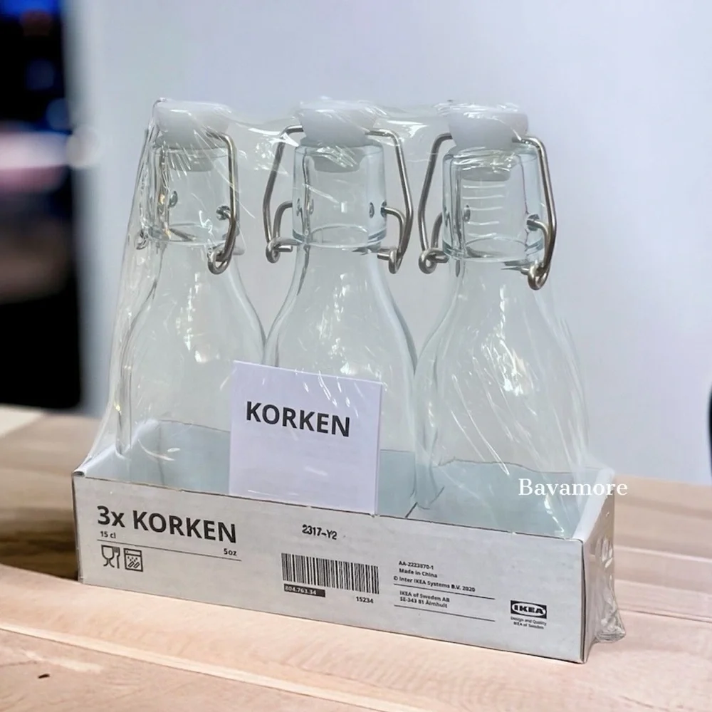 3-PACK Glass Swing Top Bottles Set of 3 Bottle Stopper Clear Glass 5 oz IKEA