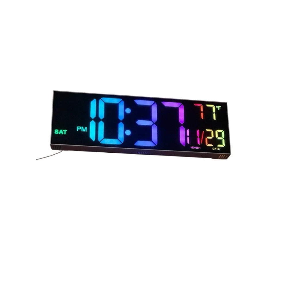 NEW digital wall clock coloring changing time date temp day alarm night light