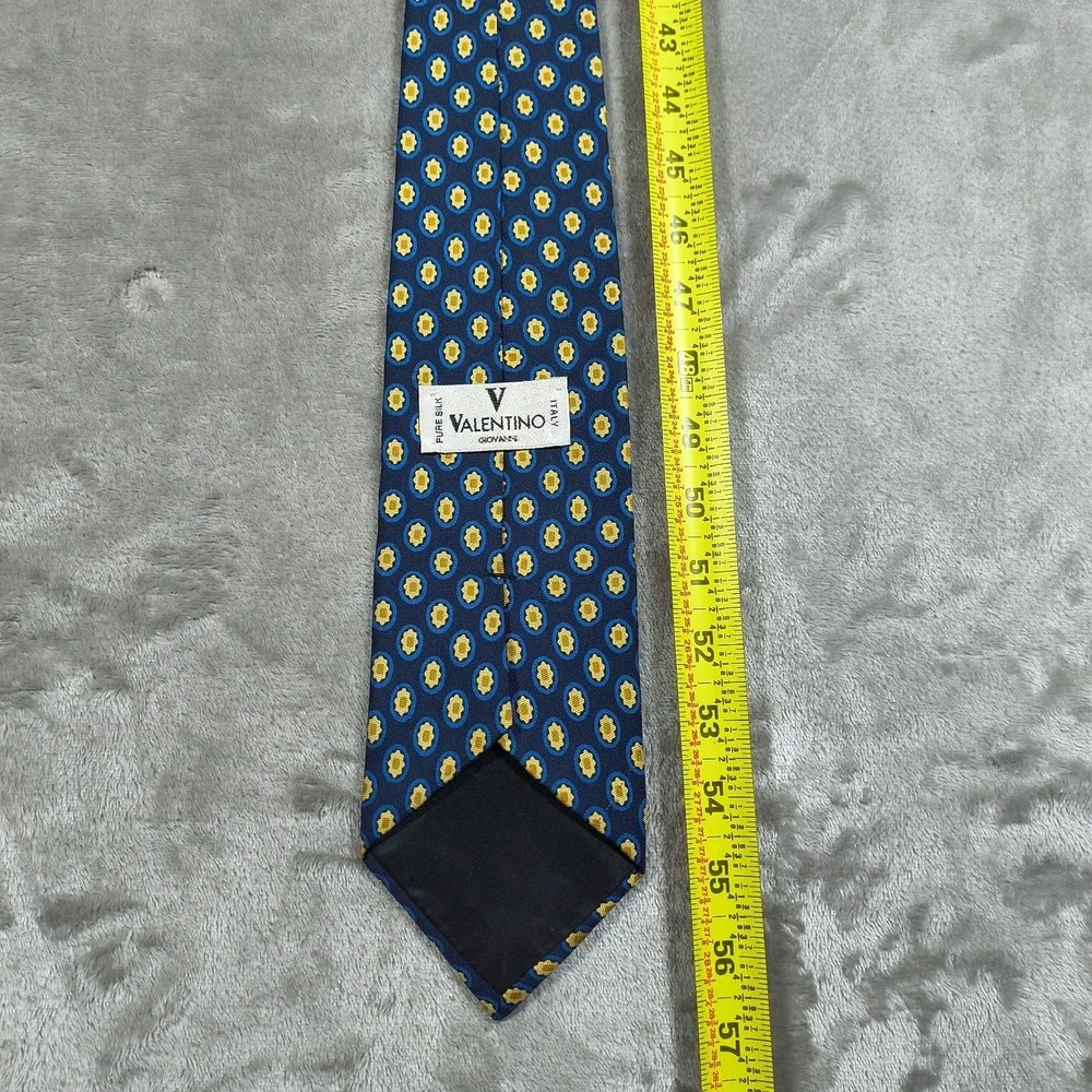 Vintage Valentino Tie Mens 57x3.75 Blue Floral Polka Dot Silk Giovanni Italy