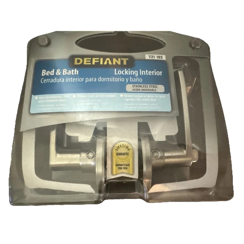 DEFIANT Olympic Bed & Bath Locking Door Lever Knob Stainless 721 193 New