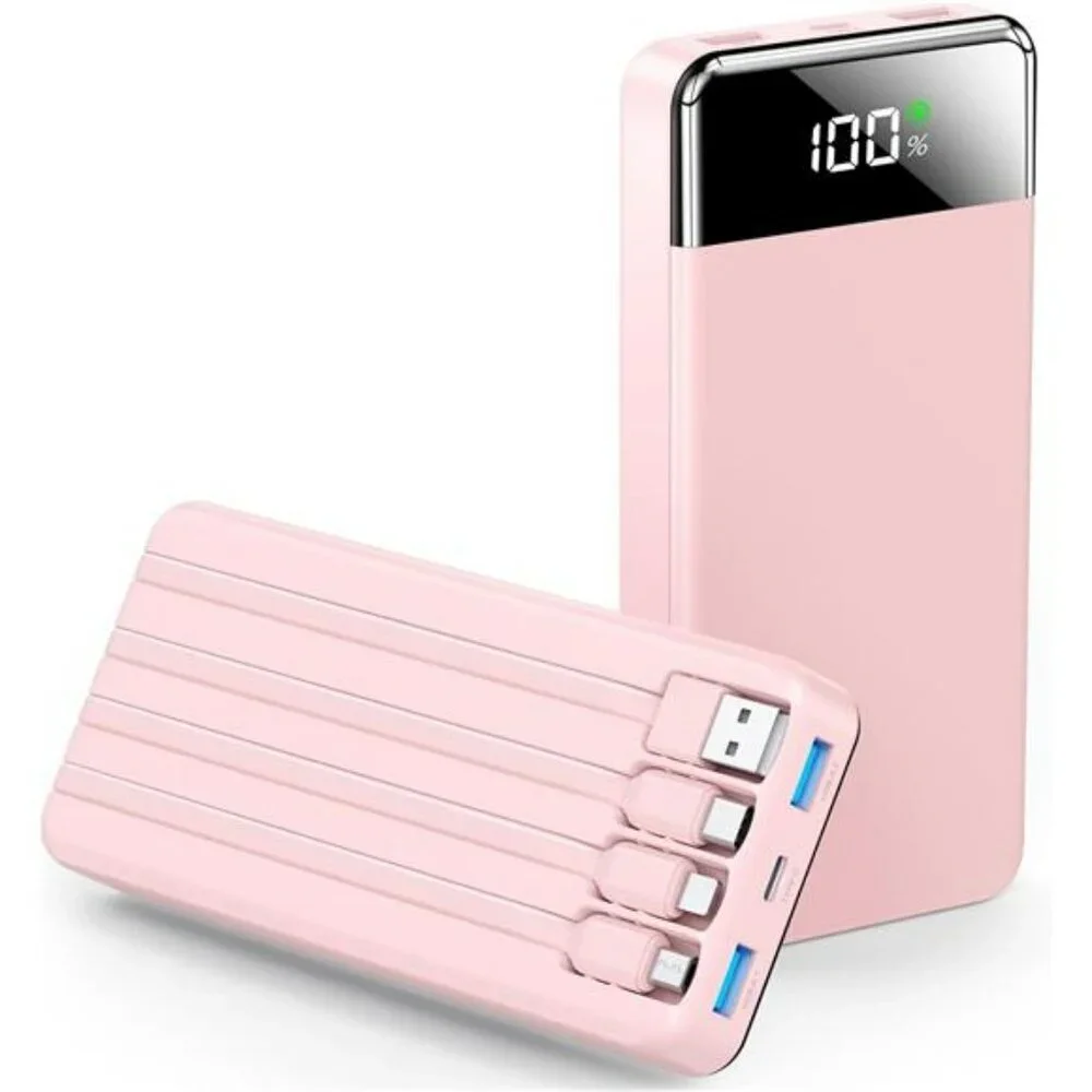 35000mAh portable charger power bank fast charging with built in cables