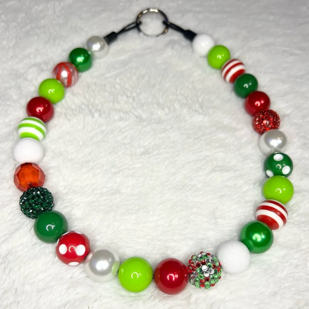 Festive Christmas Holiday Beaded Dog Collar Necklace Size Extra Large - 22 inch