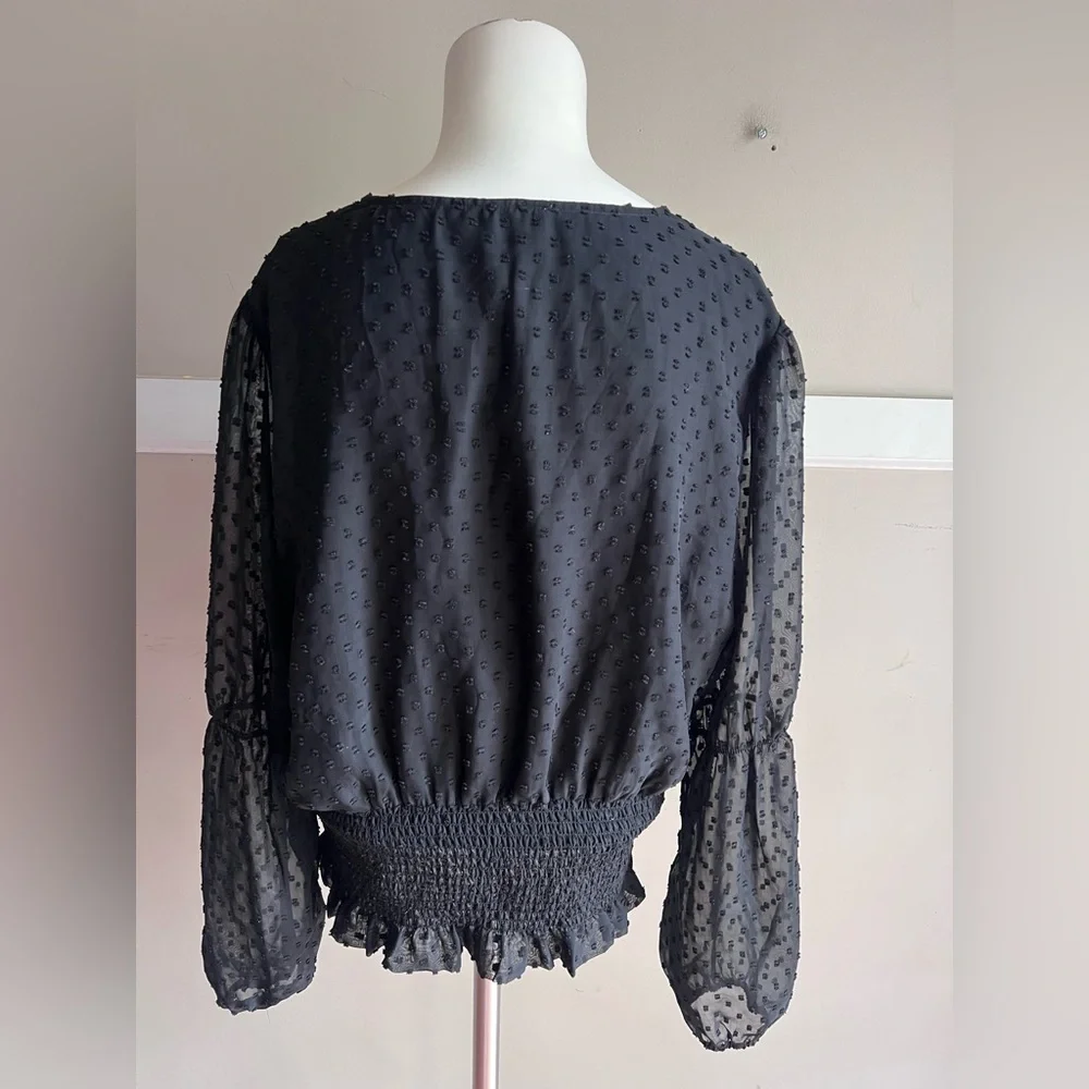 Ya Los Angeles Black Sheer Blouse with Textured Dots
