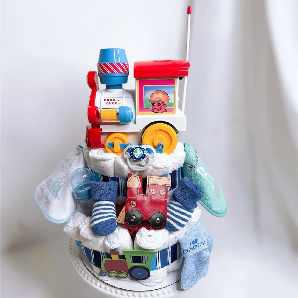 Colorful Train Diaper Cake, Baby Shower Gift