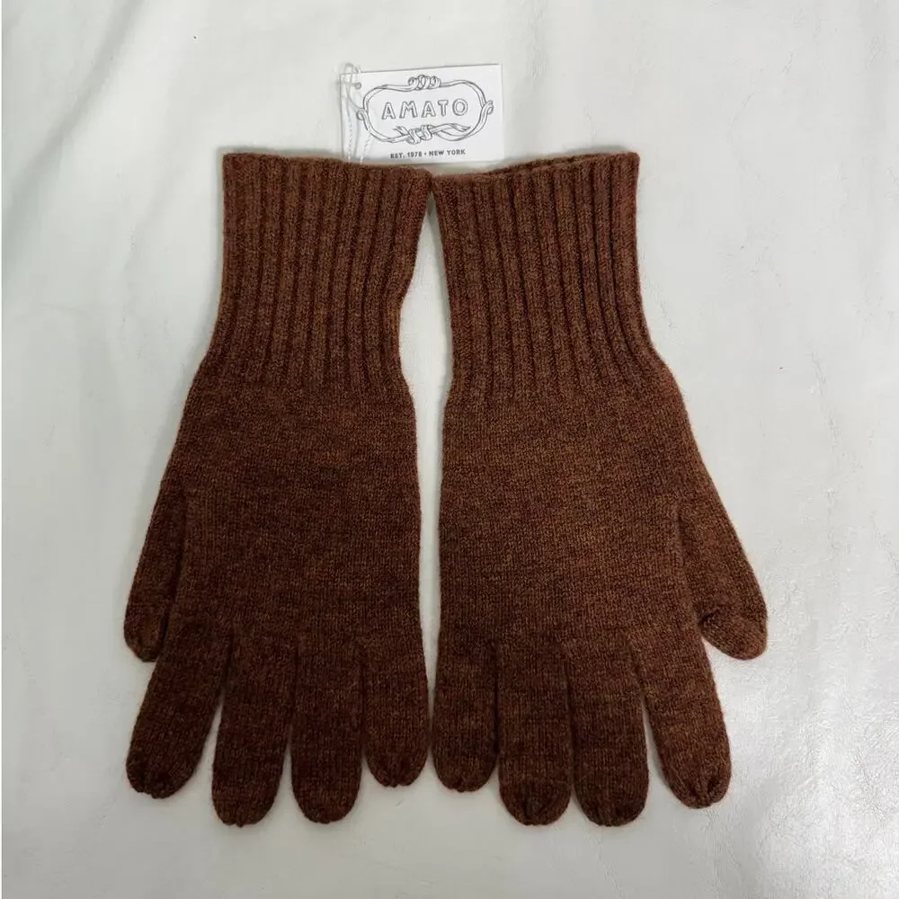 New Carolina Amato Hold It Cashmere Gloves in Brown One Size