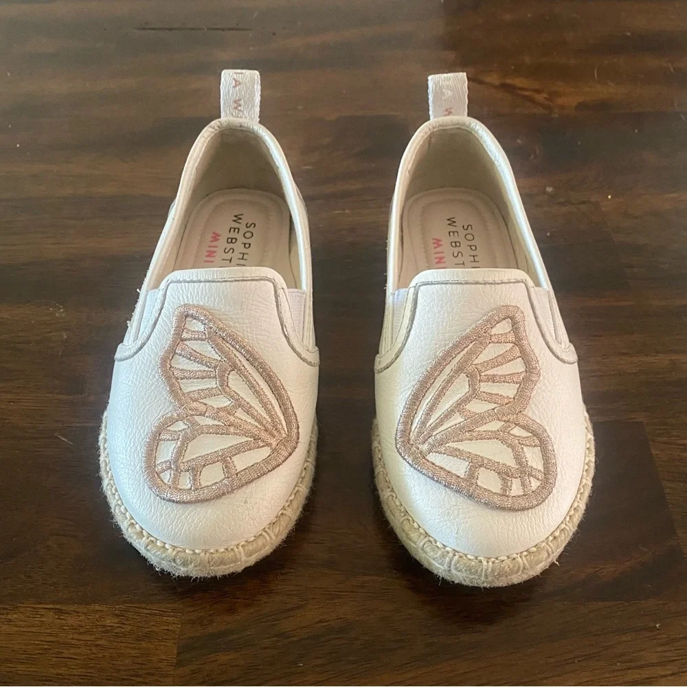 Sophia Webster Embroidered Gold Signature Butterfly Motif Girls Shoes